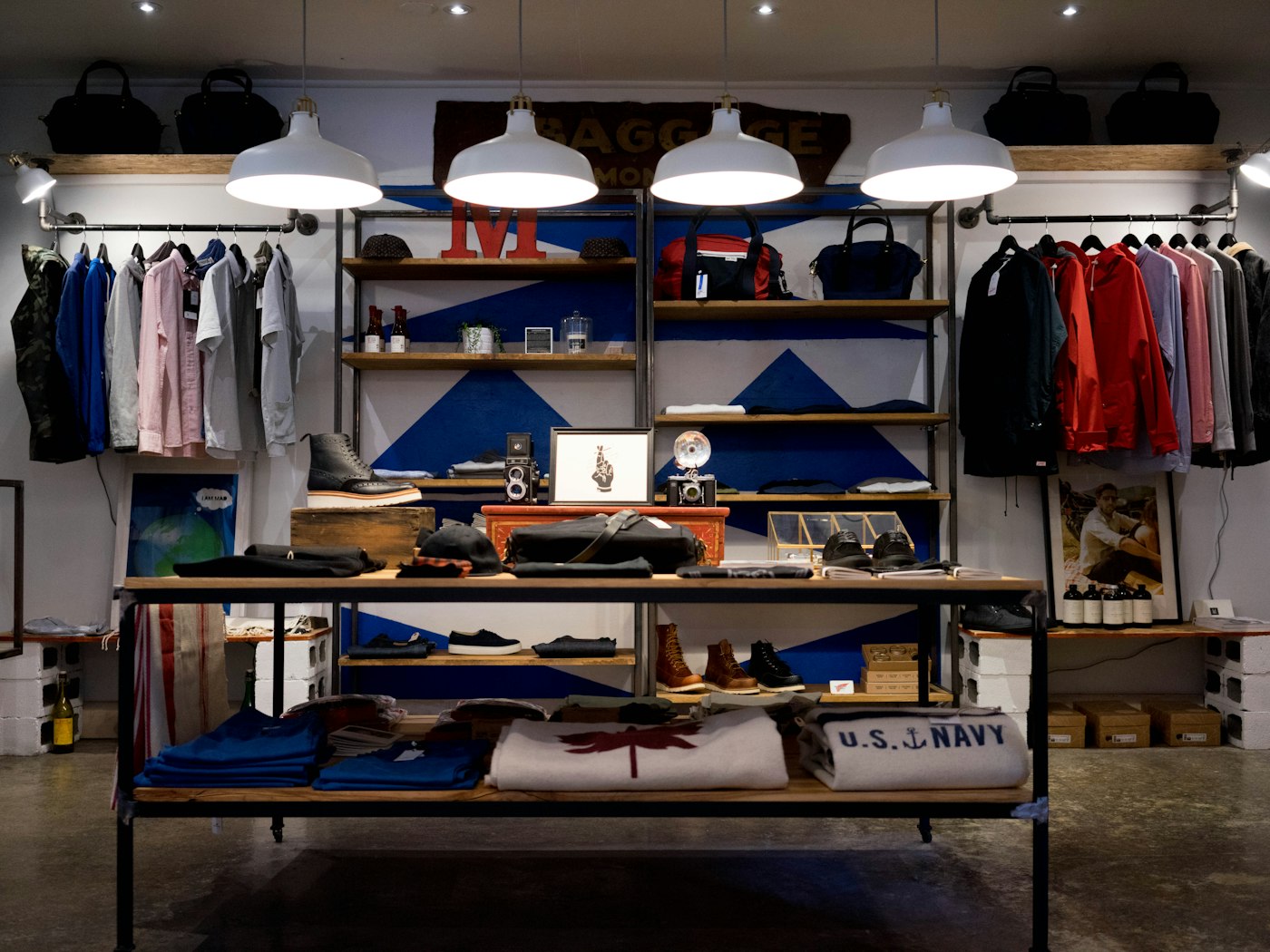 Retail store interior with clothing racks
