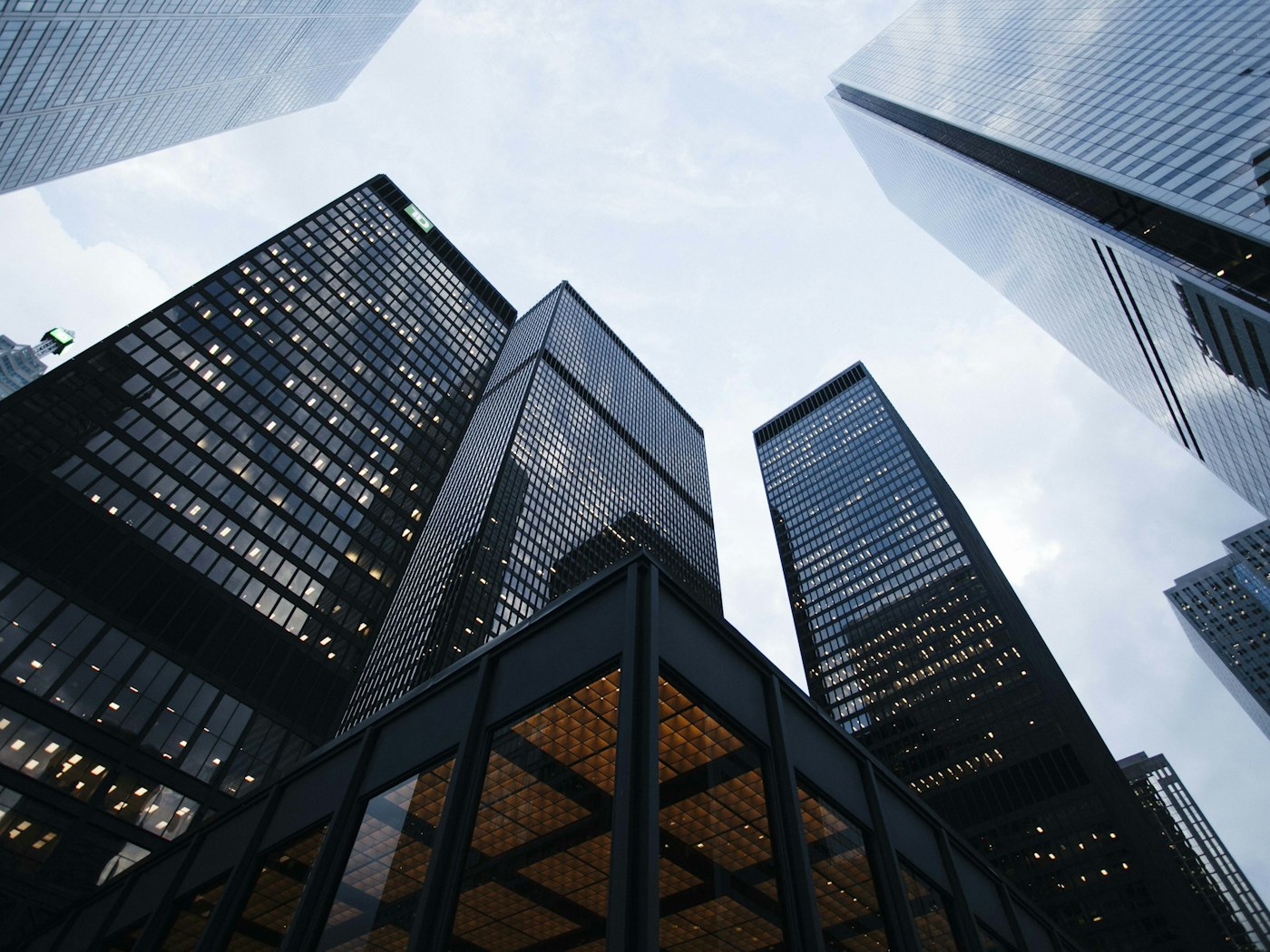 Downtown skyscrapers against a clear sky